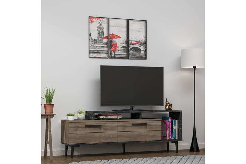 Tv-benk 150 cm - Valnøtt/Svart - Møbler - Mediamøbel & tv møbel - TV-benk & mediabenk