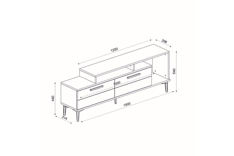 Tv-benk 150 cm - Valnøtt/Svart - Møbler - Mediamøbel & tv møbel - TV-benk & mediabenk