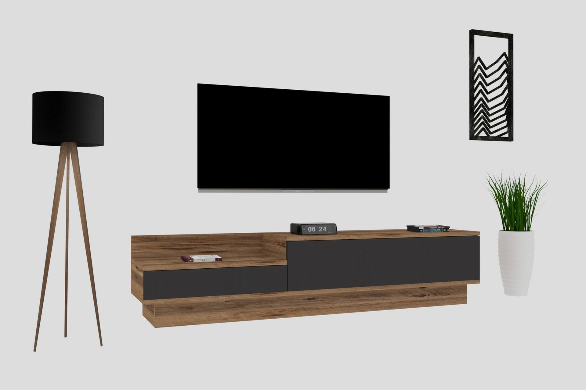Tv-benk 160 cm - Natur/Antrasitt - Møbler - Mediamøbel & tv møbel - TV-benk & mediabenk