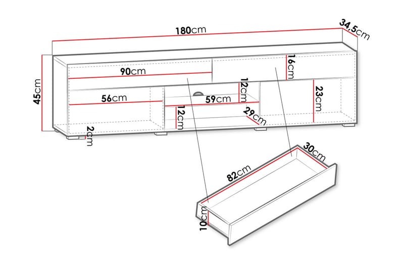 Tv-benk 180x45 cm - Hvit - TV-benk & mediabenk