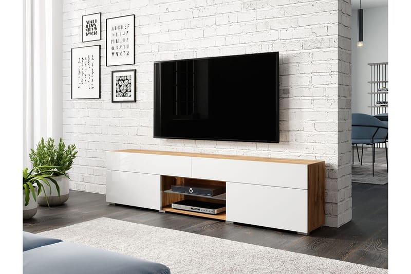 Tv-benk 180x45 cm - Hvit|Natur - TV-benk & mediabenk