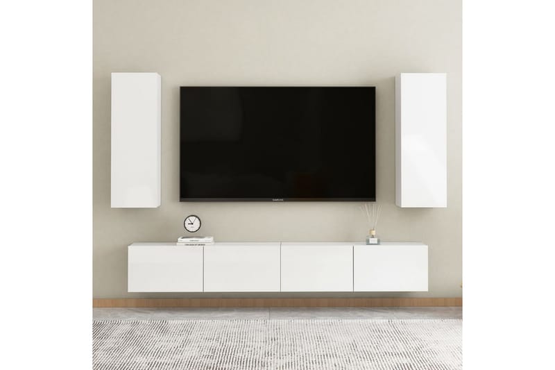 TV-benk 2 stk høyglans hvit 30,5x30x90 cm sponplate - Hvit - TV-benk & mediabenk