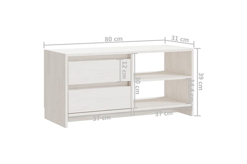 TV-benk 80x31x39 cm heltre furu hvit - Hvit - TV-benk & mediabenk