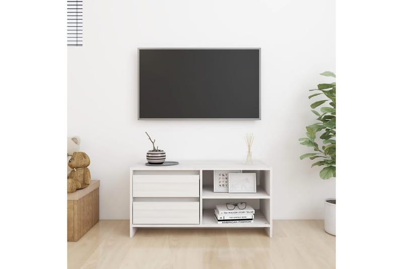 TV-benk 80x31x39 cm heltre furu hvit - Hvit - Møbler - Mediamøbel & tv møbel - TV-benk & mediabenk