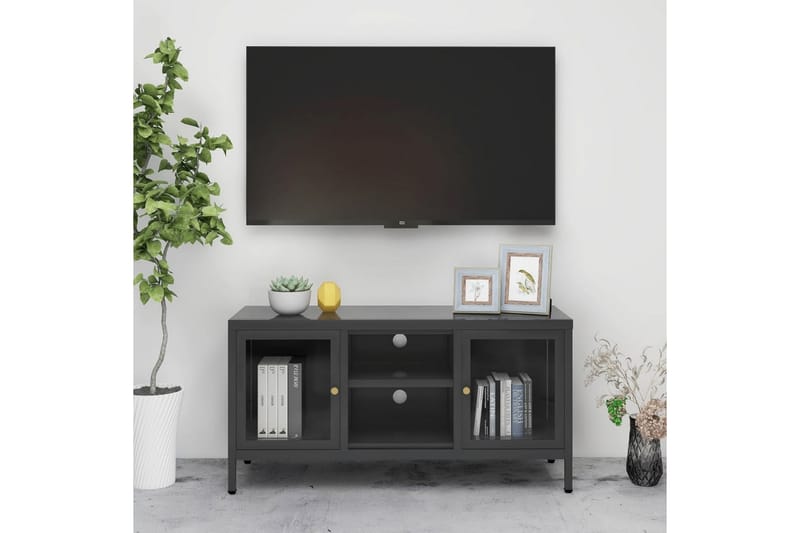 TV-benk antrasitt 105x35x52 cm stål og glass - Antrasittgrå - TV-benk & mediabenk