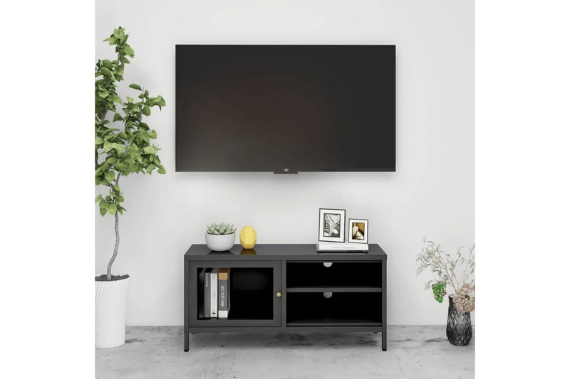 TV-benk antrasitt 90x30x44 cm stål og glass - Antrasittgrå - Møbler - Mediamøbel & tv møbel - TV-benk & mediabenk