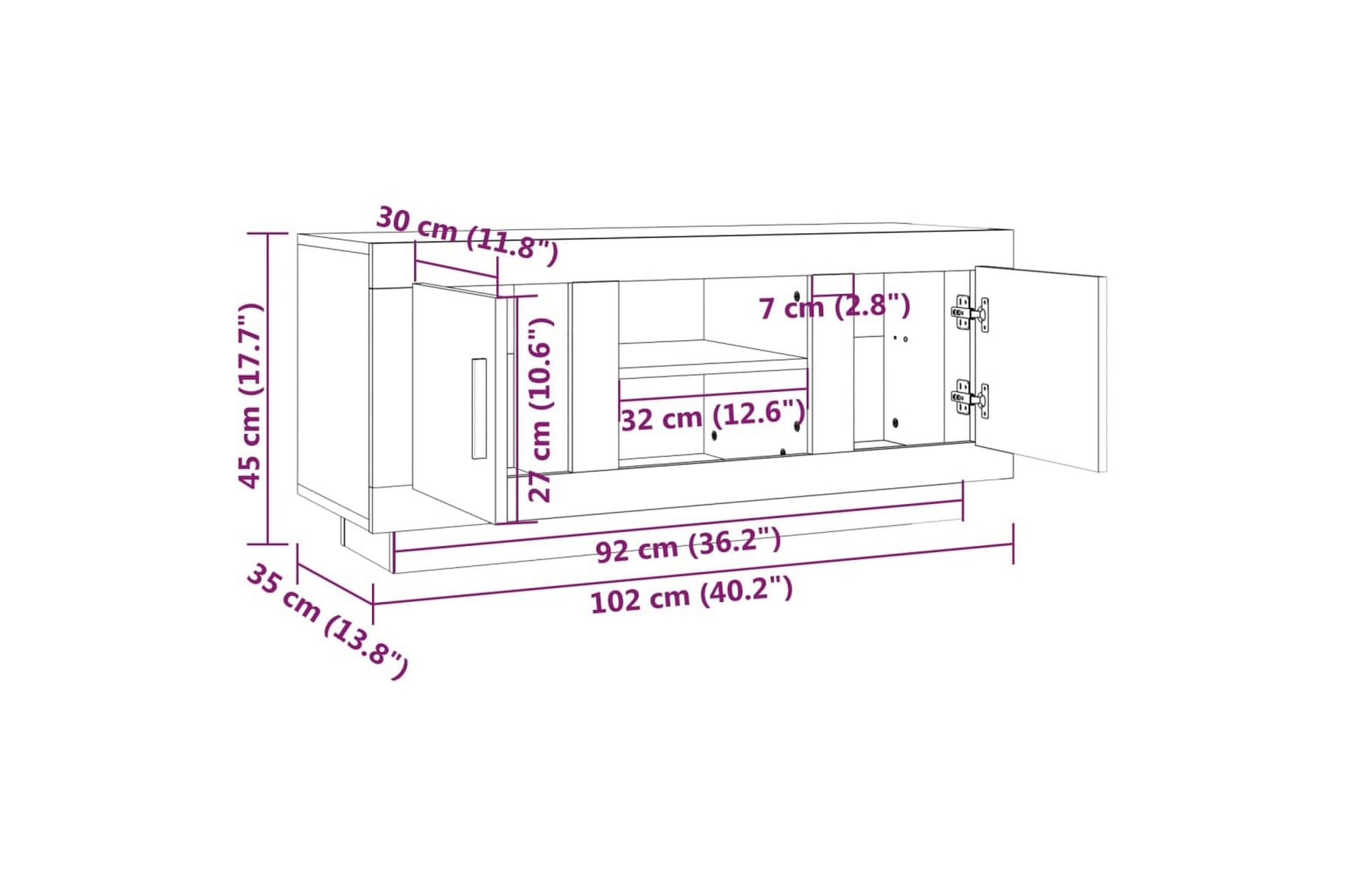 TV-benk betonggrå 102x35x45 cm konstruert tre - Grå - Møbler - Mediamøbel & tv møbel - TV-benk & mediabenk