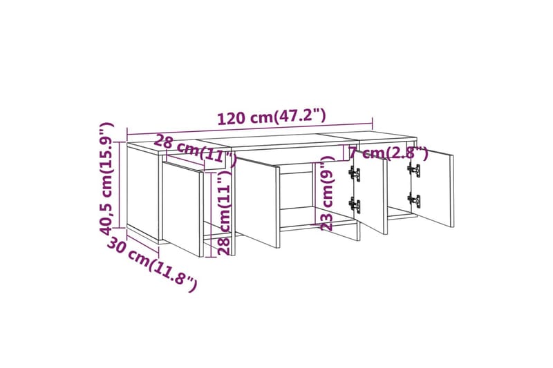 TV-benk betonggrå 120x30x40,5 cm sponplate - Grå - TV-benk & mediabenk