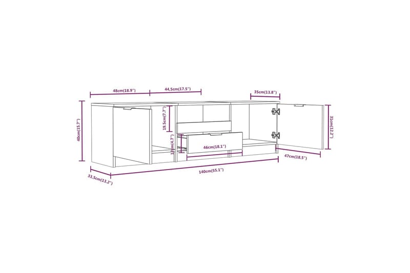 TV-benk betonggrå 140x35x40 cm konstruert tre - Grå - TV-benk & mediabenk