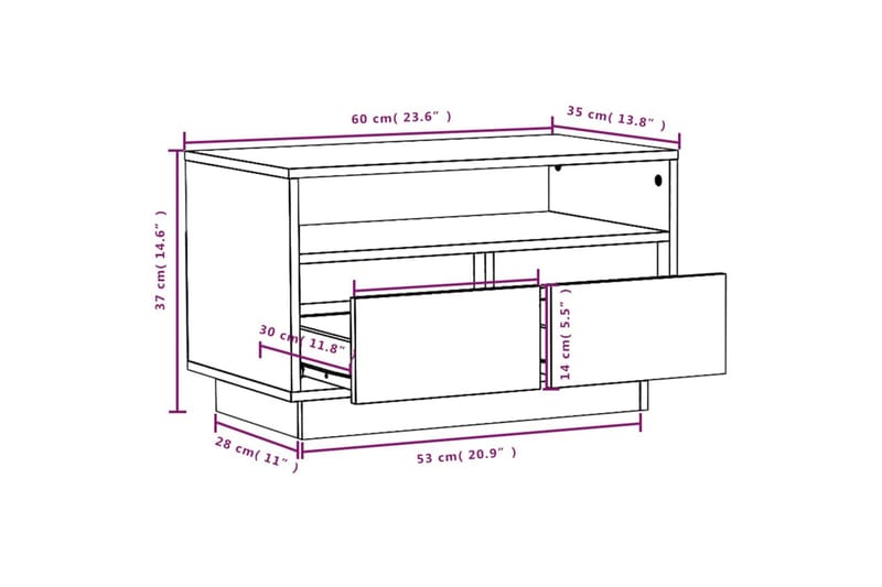 TV-benk brun 60x35x37 cm heltre furu - Brun - Møbler - Mediamøbel & tv møbel - TV-benk & mediabenk
