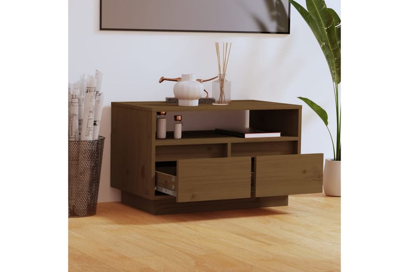 TV-benk brun 60x35x37 cm heltre furu - Brun - TV-benk & mediabenk