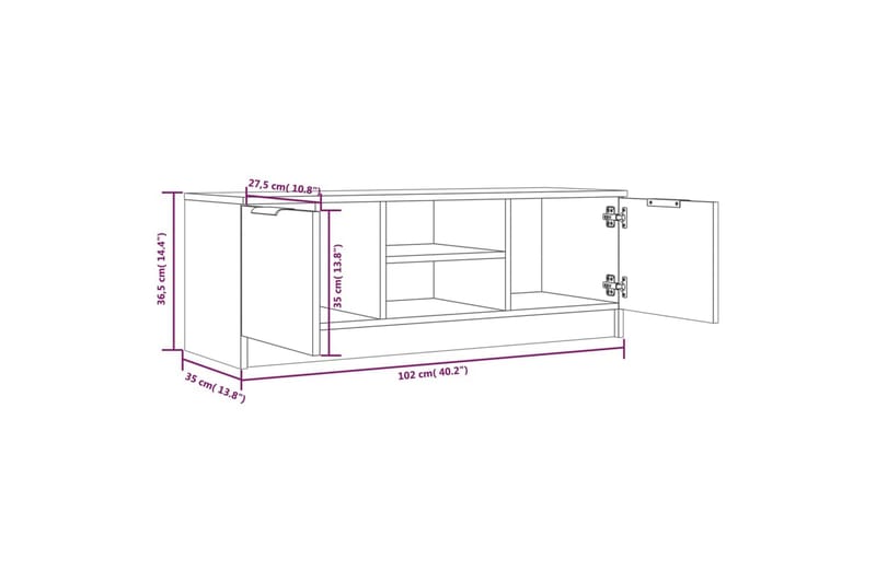 TV-benk brun eik 102x35x36,5 cm konstruert tre - Brun - TV-benk & mediabenk