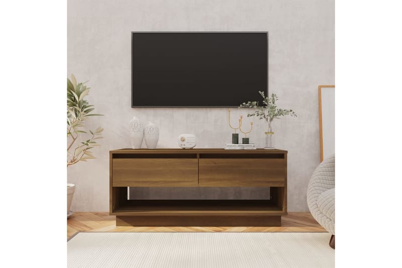 TV-benk brun eik 102x41x44 cm sponplate - Brun - Møbler - Mediamøbel & tv møbel - TV-benk & mediabenk