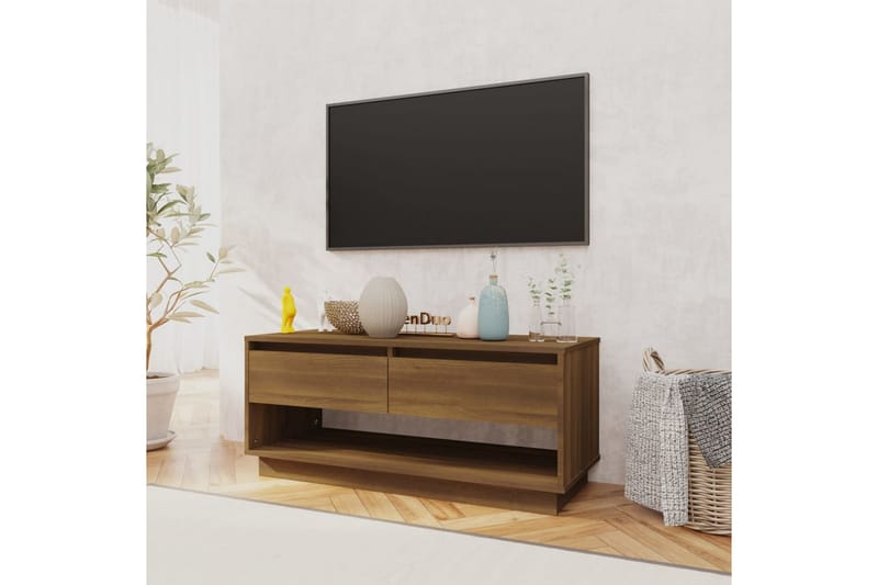 TV-benk brun eik 102x41x44 cm sponplate - Brun - Møbler - Mediamøbel & tv møbel - TV-benk & mediabenk
