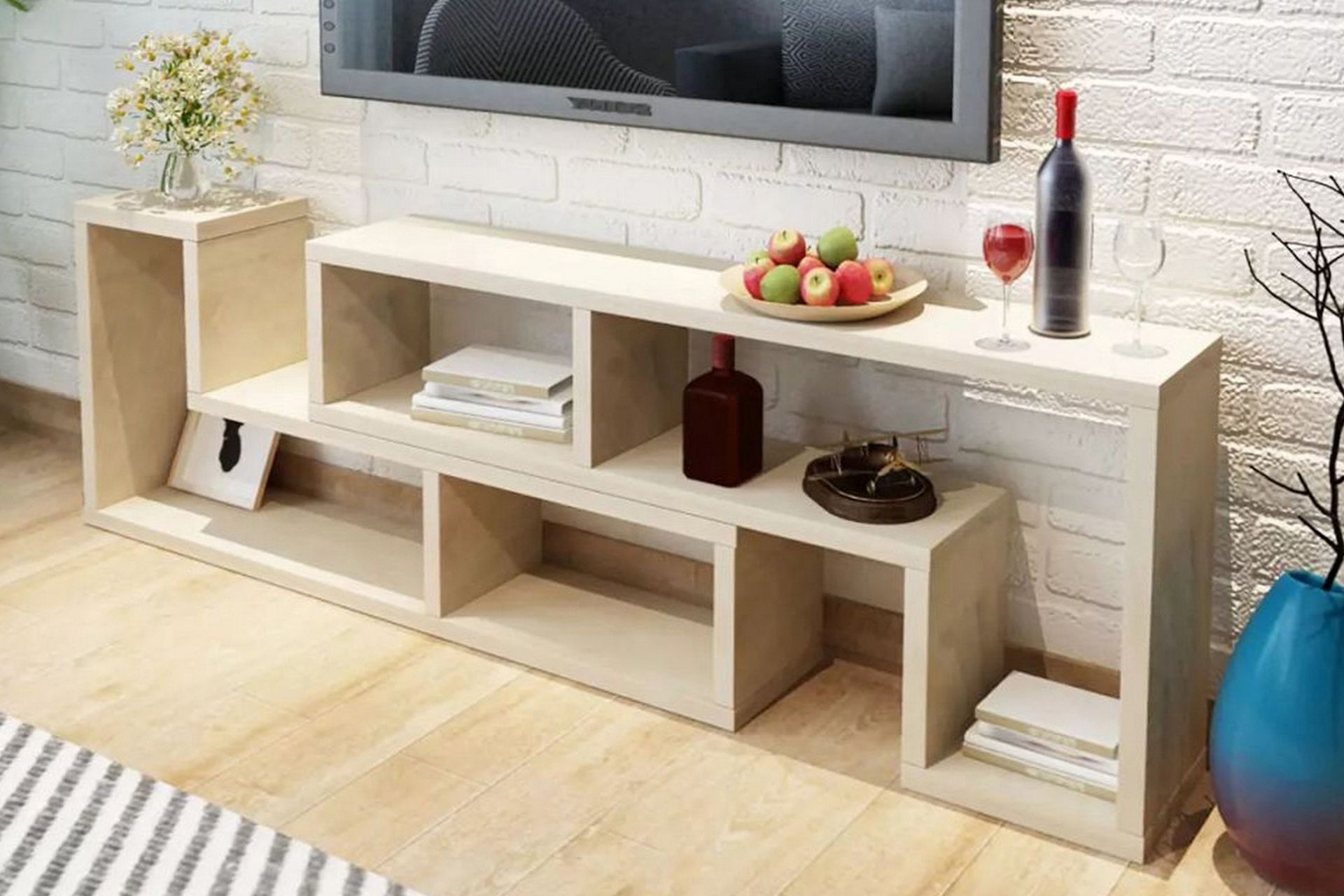 Tv-benk Dobbel L-Formet Eik - Beige - Møbler - Mediamøbel & tv møbel - TV-benk & mediabenk