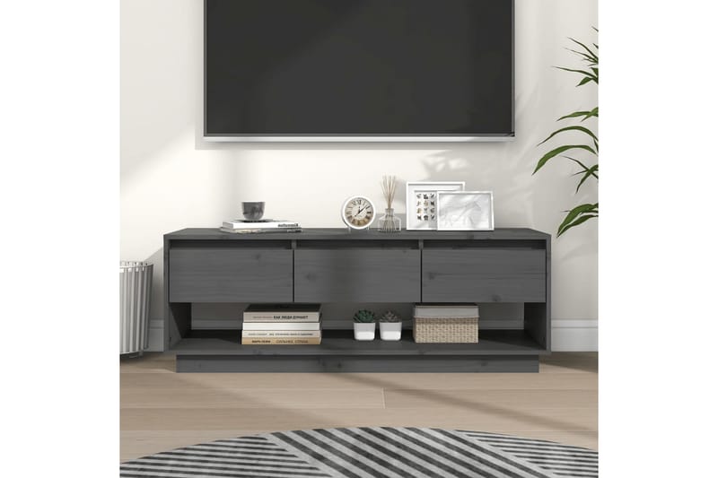 TV-benk grå 110,5x34x40 cm heltre furu - Grå - TV-benk & mediabenk