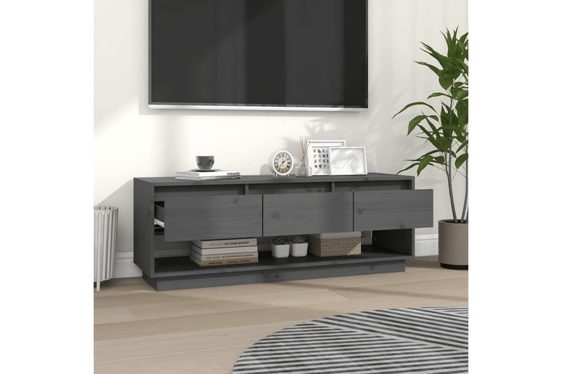TV-benk grå 110,5x34x40 cm heltre furu - Grå - Møbler - Mediamøbel & tv møbel - TV-benk & mediabenk