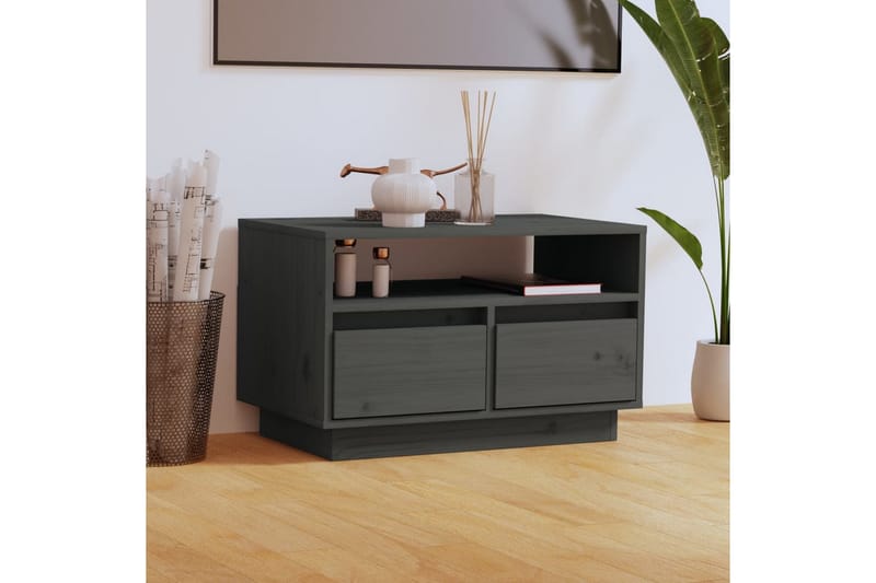 TV-benk grå 60x35x37 cm heltre furu - Grå - Møbler - Mediamøbel & tv møbel - TV-benk & mediabenk