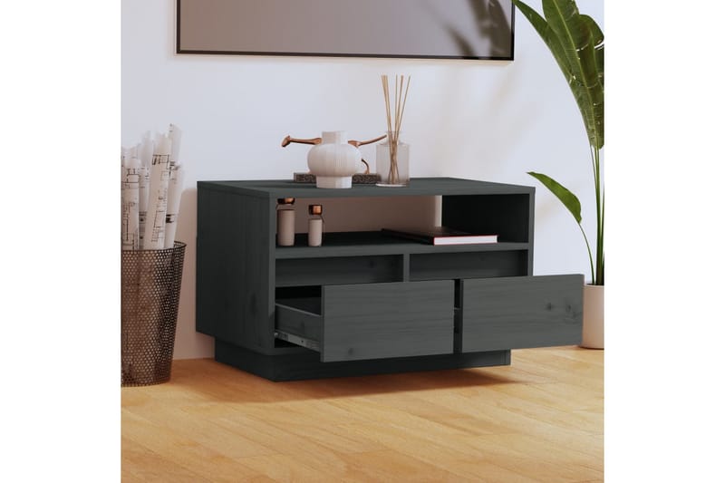 TV-benk grå 60x35x37 cm heltre furu - Grå - Møbler - Mediamøbel & tv møbel - TV-benk & mediabenk
