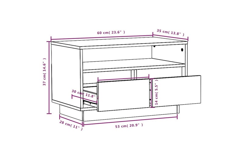 TV-benk grå 60x35x37 cm heltre furu - Grå - TV-benk & mediabenk