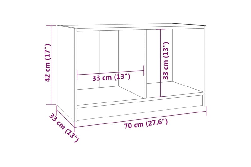 TV-benk grå 70x33x42 cm heltre furu - Grå - TV-benk & mediabenk