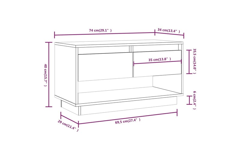 TV-benk grå 74x34x40 cm heltre furu - Grå - TV-benk & mediabenk