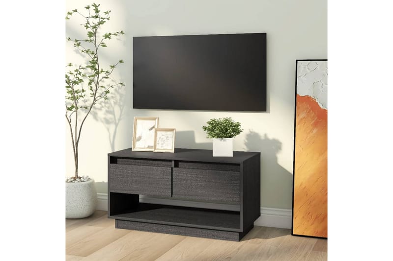 TV-benk grå 74x34x40 cm heltre furu - Grå - Møbler - Mediamøbel & tv møbel - TV-benk & mediabenk