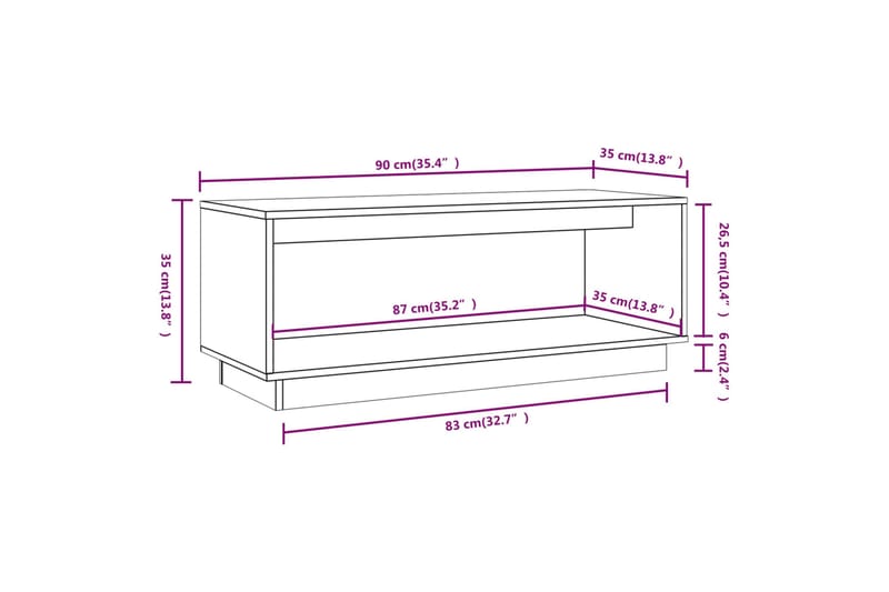 TV-benk grå 90x35x35 cm heltre furu - Grå - Møbler - Mediamøbel & tv møbel - TV-benk & mediabenk