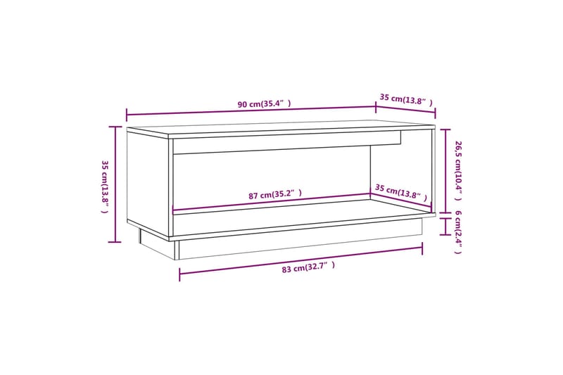 TV-benk grå 90x35x35 cm heltre furu - Grå - TV-benk & mediabenk