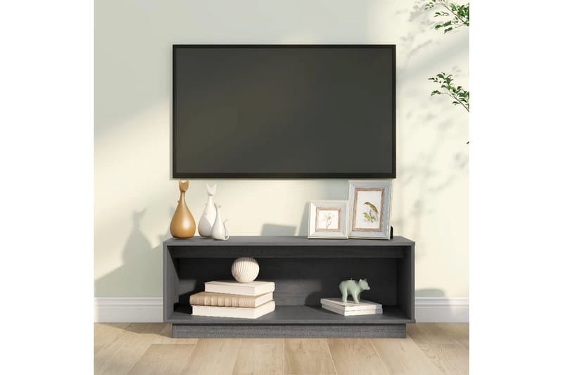 TV-benk grå 90x35x35 cm heltre furu - Grå - TV-benk & mediabenk