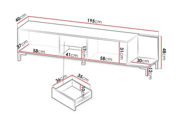 TV-benk Gulvstående 195 cm med Oppbevaring i Tre - Hvit - Møbler - Mediamøbel & tv møbel - TV-benk & mediabenk