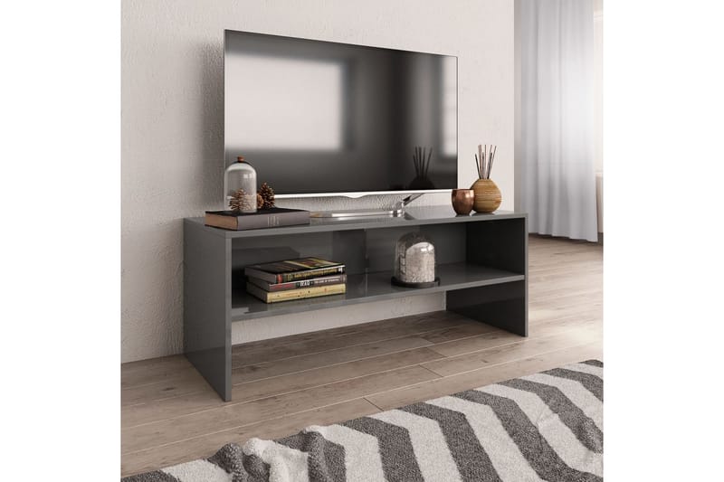 TV-benk høyglans grå 100x40x40 cm sponplate - Grå - TV-benk & mediabenk