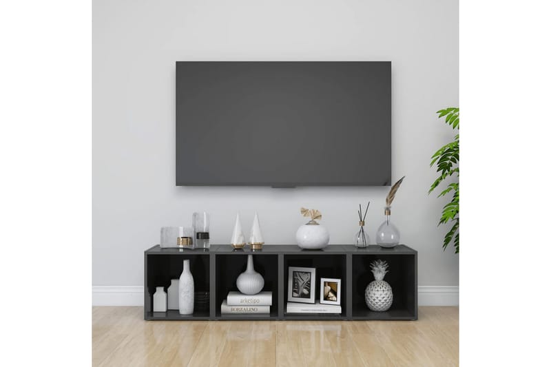 TV-benk høyglans grå 37x35x37 cm sponplate - Grå - TV-benk & mediabenk