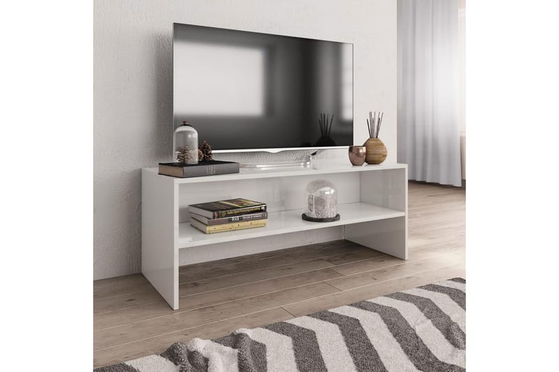 TV-benk høyglans hvit 100x40x40 cm sponplate - Hvit - TV-benk & mediabenk