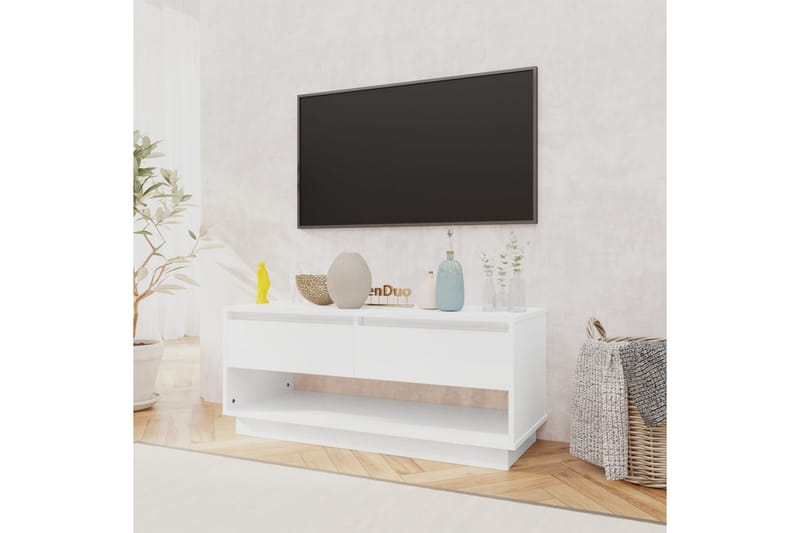 TV-benk høyglans hvit 102x41x44 cm sponplate - Hvit - TV-benk & mediabenk