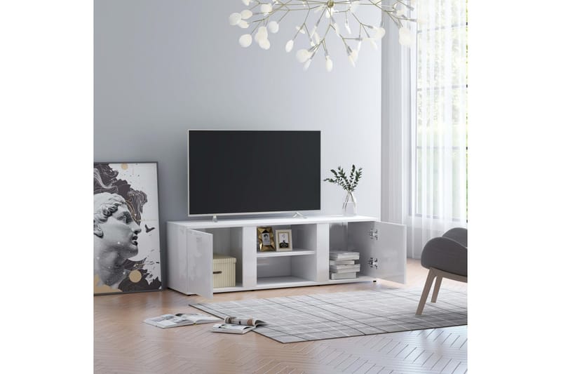 TV-benk høyglans hvit 120x34x37 cm sponplate - Hvit - TV-benk & mediabenk