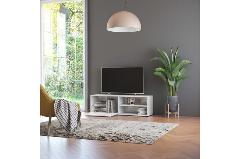 TV-benk høyglans hvit 120x34x37 cm sponplate - Hvit - Møbler - Mediamøbel & tv møbel - TV-benk & mediabenk
