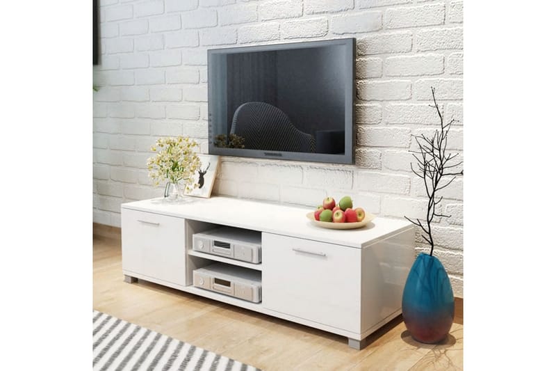 TV-benk høyglans hvit 120x40,3x34,7 cm - Hvit - Møbler - Mediamøbel & tv møbel - TV-benk & mediabenk