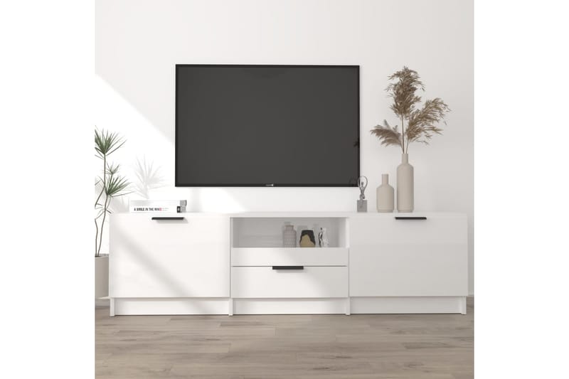 TV-benk høyglans hvit 140x35x40 cm konstruert tre - Hvit - Møbler - Mediamøbel & tv møbel - TV-benk & mediabenk