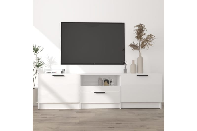 TV-benk høyglans hvit 140x35x40 cm konstruert tre - Hvit - TV-benk & mediabenk