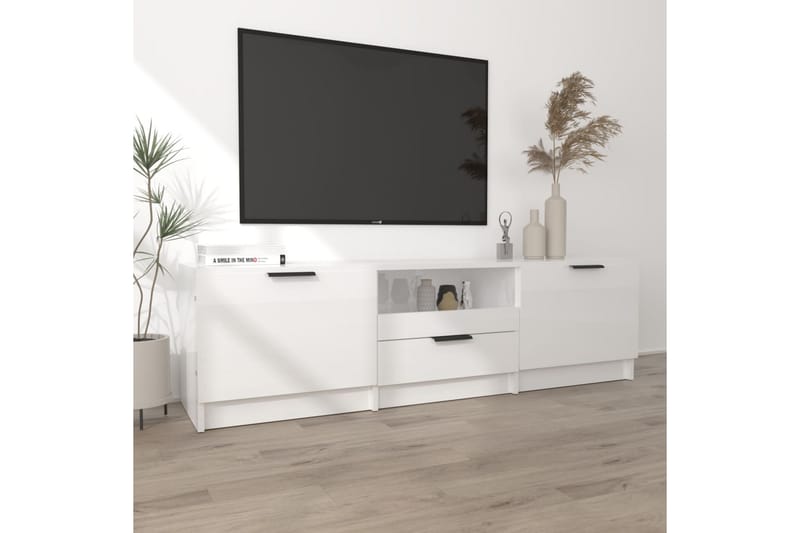 TV-benk høyglans hvit 140x35x40 cm konstruert tre - Hvit - Møbler - Mediamøbel & tv møbel - TV-benk & mediabenk