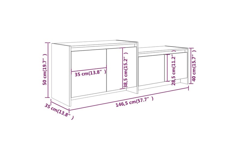 TV-benk høyglans hvit 146,5x35x50 cm sponplate - Hvit - Møbler - Mediamøbel & tv møbel - TV-benk & mediabenk