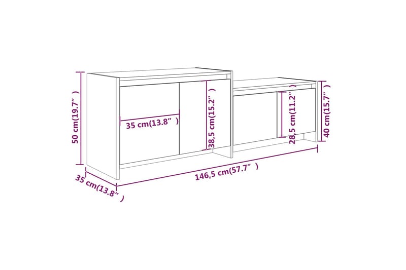 TV-benk høyglans hvit 146,5x35x50 cm sponplate - Hvit - TV-benk & mediabenk