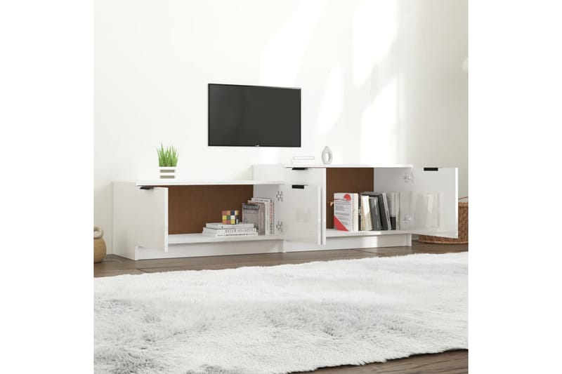 TV-benk høyglans hvit 158,5x36x45 cm konstruert tre - Hvit - TV-benk & mediabenk