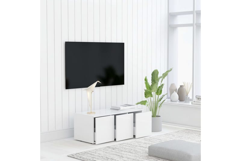 TV-benk høyglans hvit 80x34x30 cm sponplate - TV-benk & mediabenk