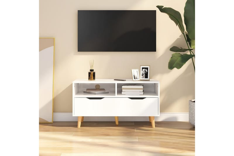 TV-benk høyglans hvit 90x40x48,5 cm sponplate - Hvit - TV-benk & mediabenk