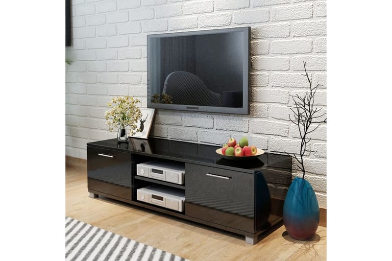 TV-benk høyglans sort 120x40,3x34,7 cm - Svart - TV-benk & mediabenk