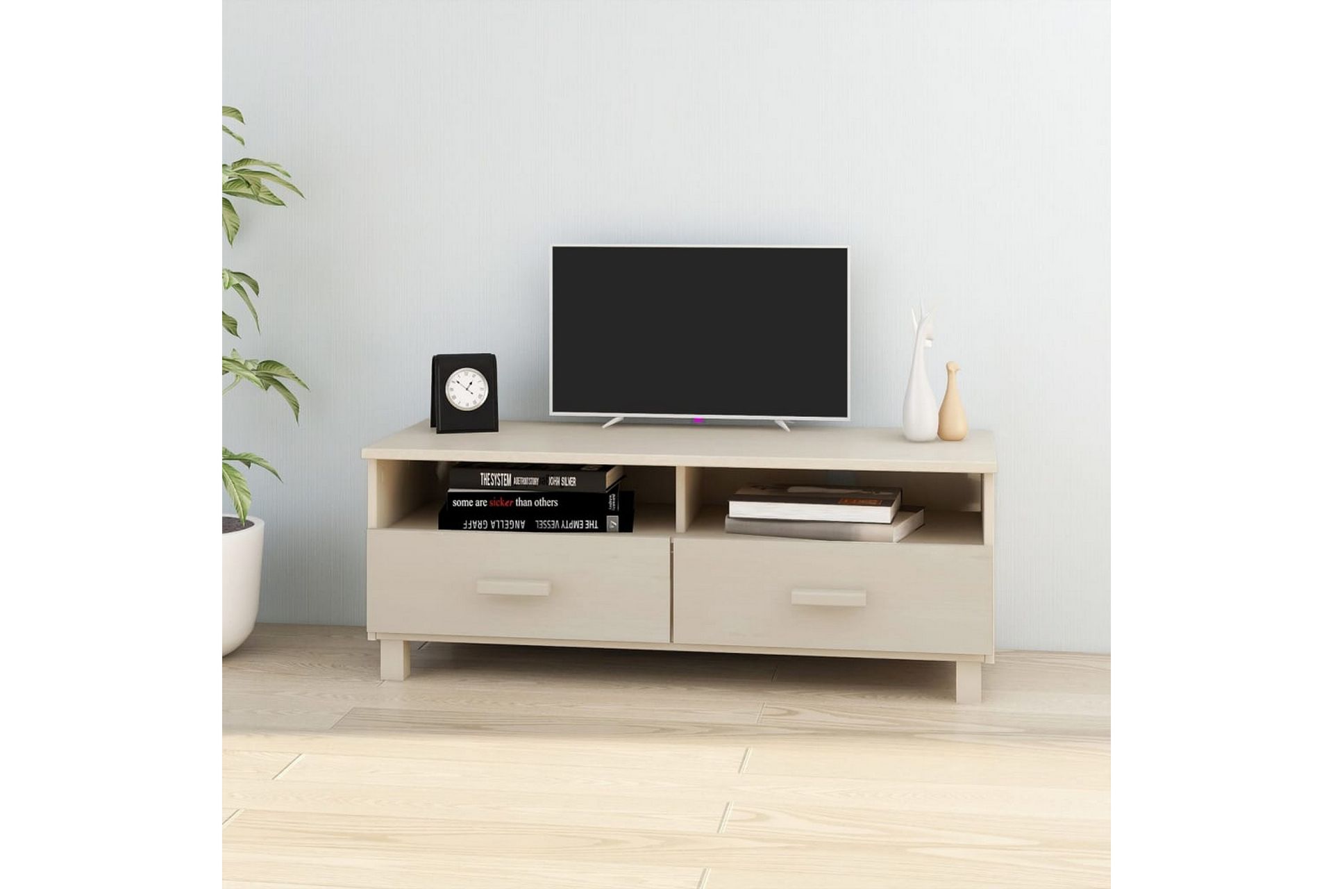 TV-benk honningbrun 106x40x40 cm heltre furu - Brun - Møbler - Mediamøbel & tv møbel - TV-benk & mediabenk