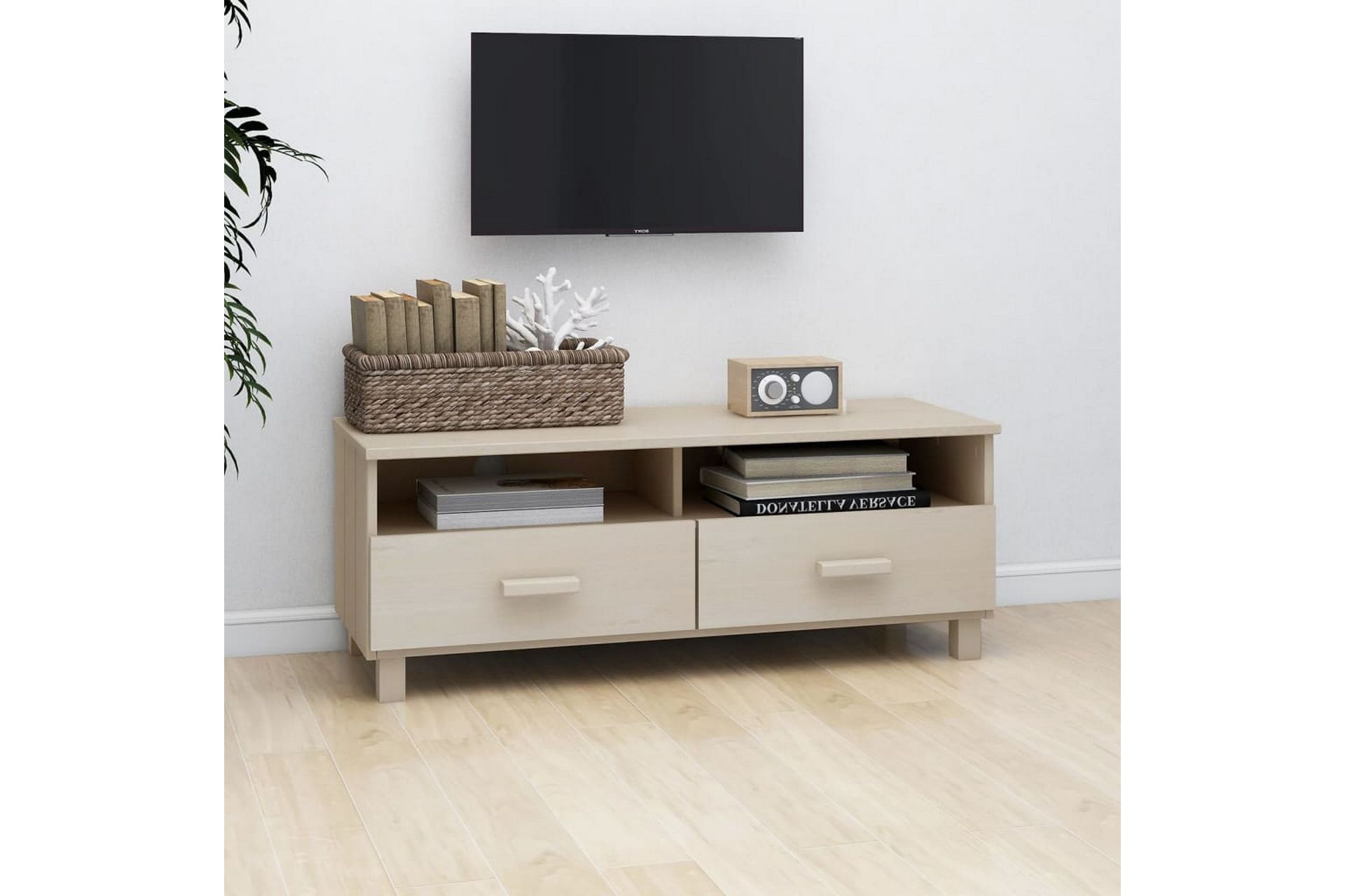 TV-benk honningbrun 106x40x40 cm heltre furu - Brun - Møbler - Mediamøbel & tv møbel - TV-benk & mediabenk