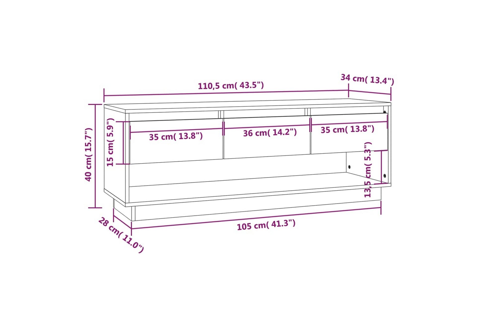 TV-benk honningbrun 110,5x34x40 cm heltre furu - Brun - Møbler - Mediamøbel & tv møbel - TV-benk & mediabenk